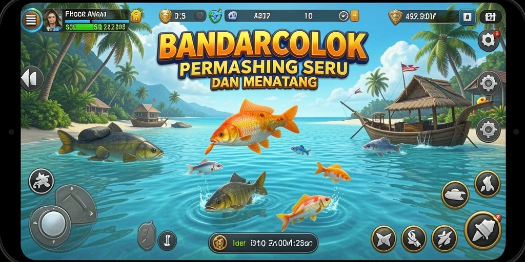Tampilan gameplay seru dari BANDARCOLOK saat menangkap ikan di bawah laut.