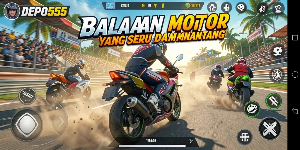 Screenshot DEPO555 menunjukkan aksi balapan motor yang mendebarkan.